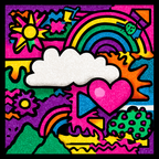 PopArt Lebendige Farbenfrohe Abstrakte Mit Blumen Regenbogen Wolke Und Herz | Pop Art | Stilrichtungen