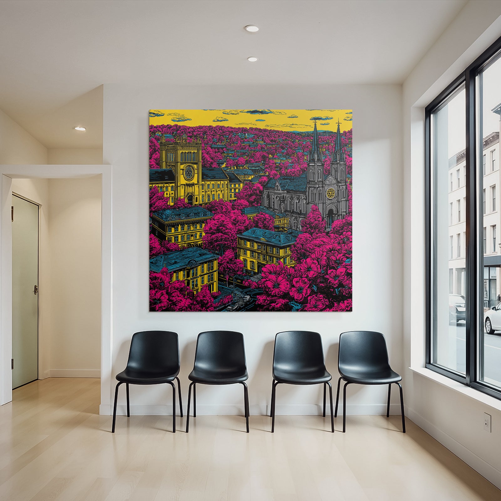 PopArt Moderne Stadtlandschaft Mit Lebendigen Farben