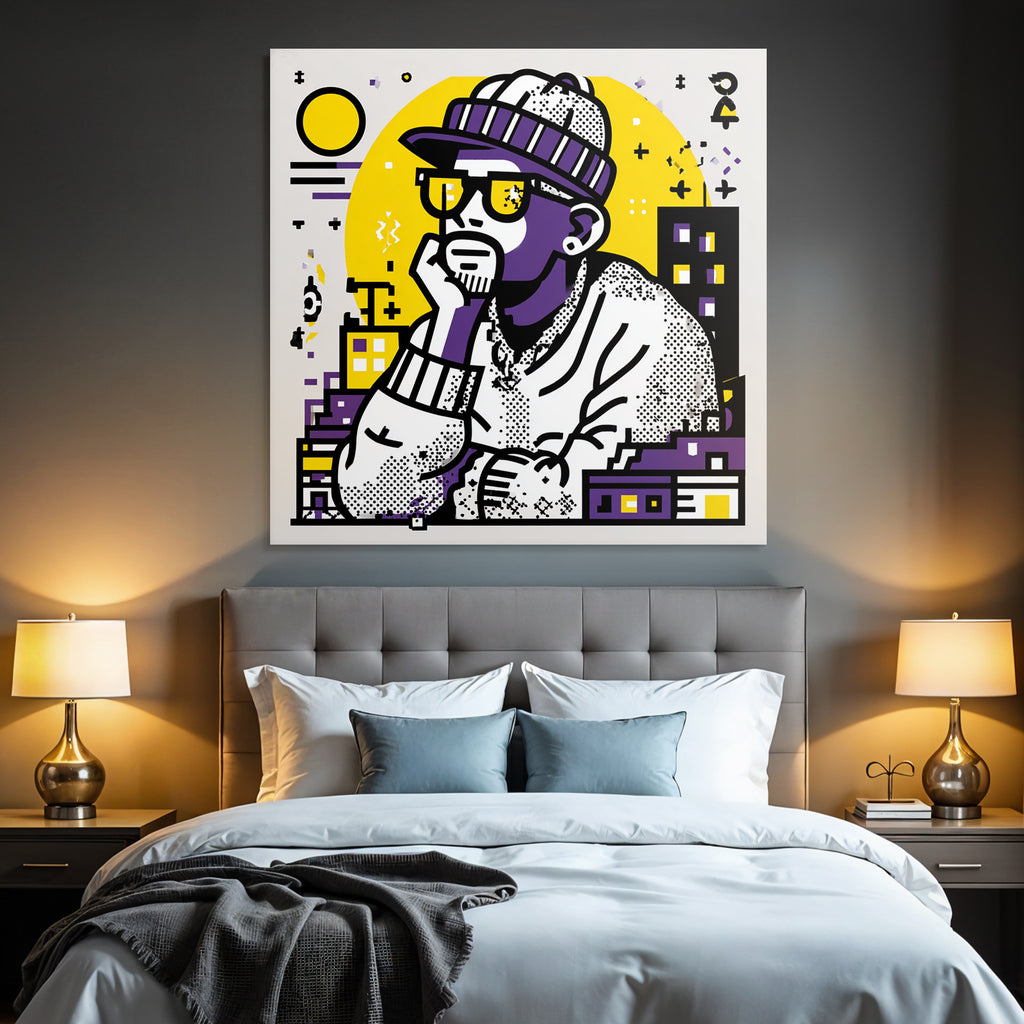 PopArt Nachdenklicher Mann In Beanie Und Sonnenbrille