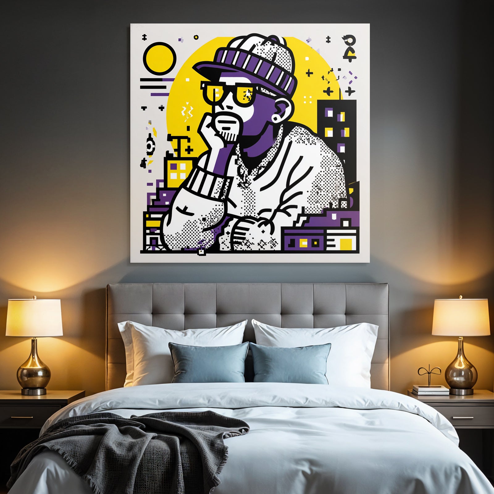 PopArt Nachdenklicher Mann In Beanie Und Sonnenbrille