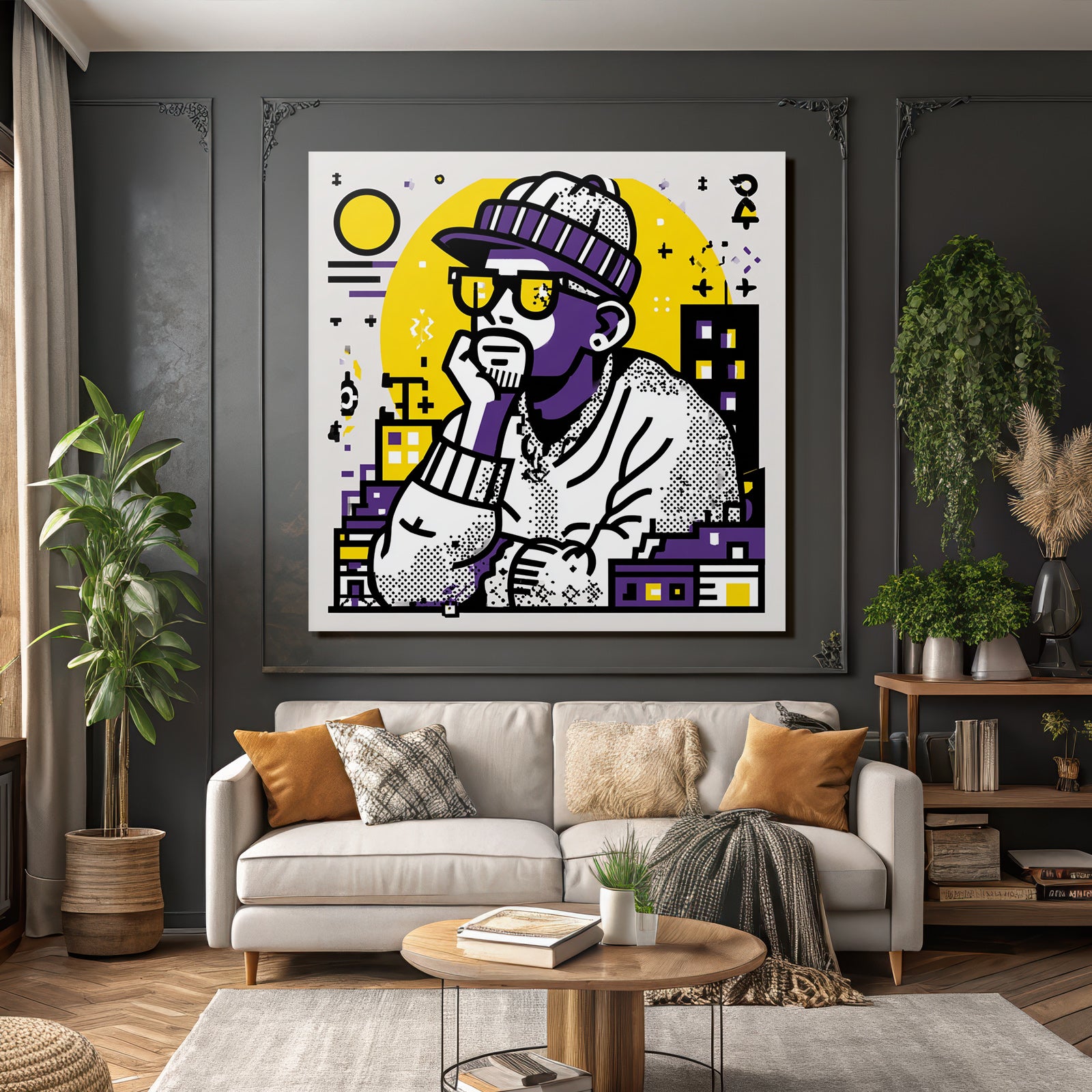 PopArt Nachdenklicher Mann In Beanie Und Sonnenbrille