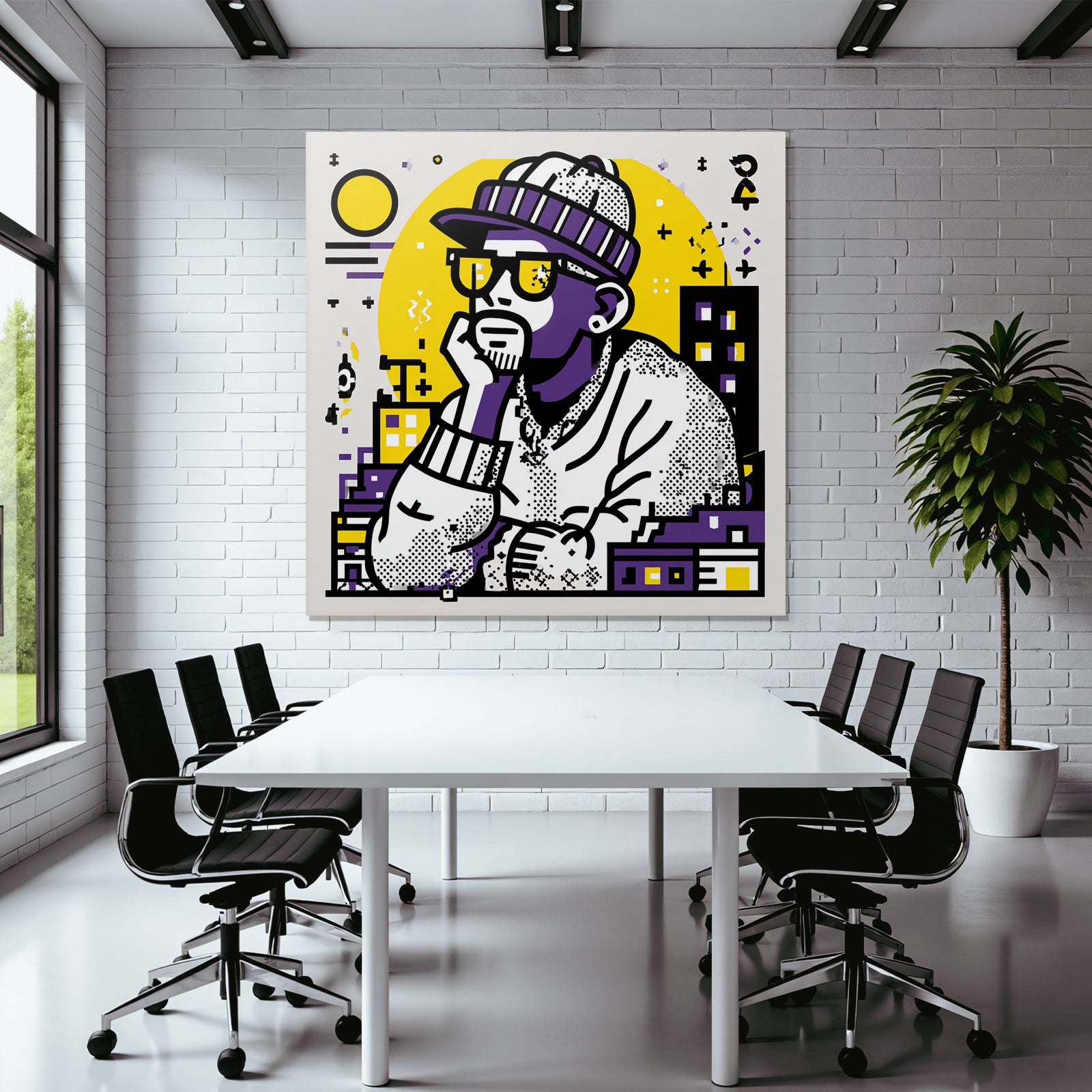 PopArt Nachdenklicher Mann In Beanie Und Sonnenbrille