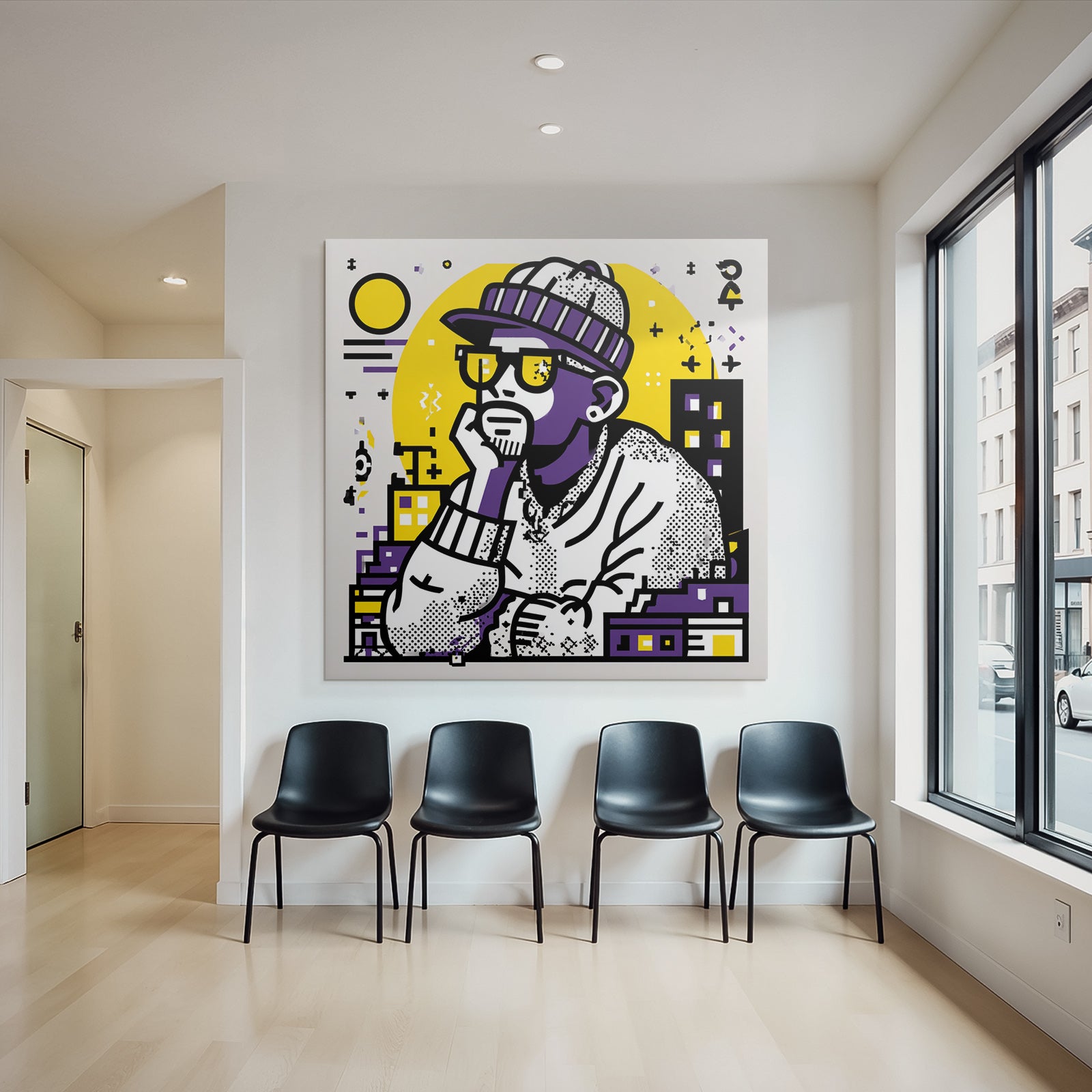 PopArt Nachdenklicher Mann In Beanie Und Sonnenbrille