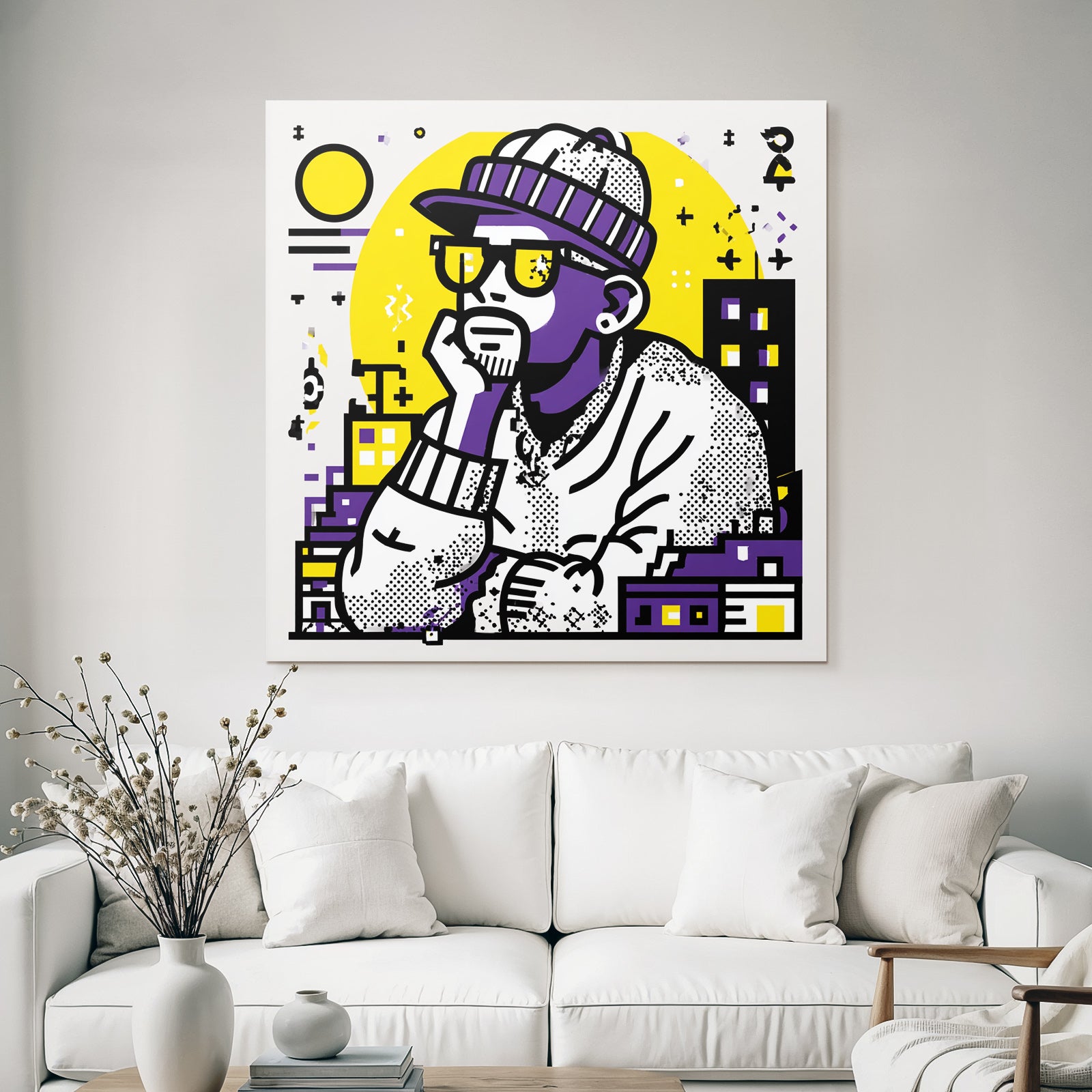 PopArt Nachdenklicher Mann In Beanie Und Sonnenbrille