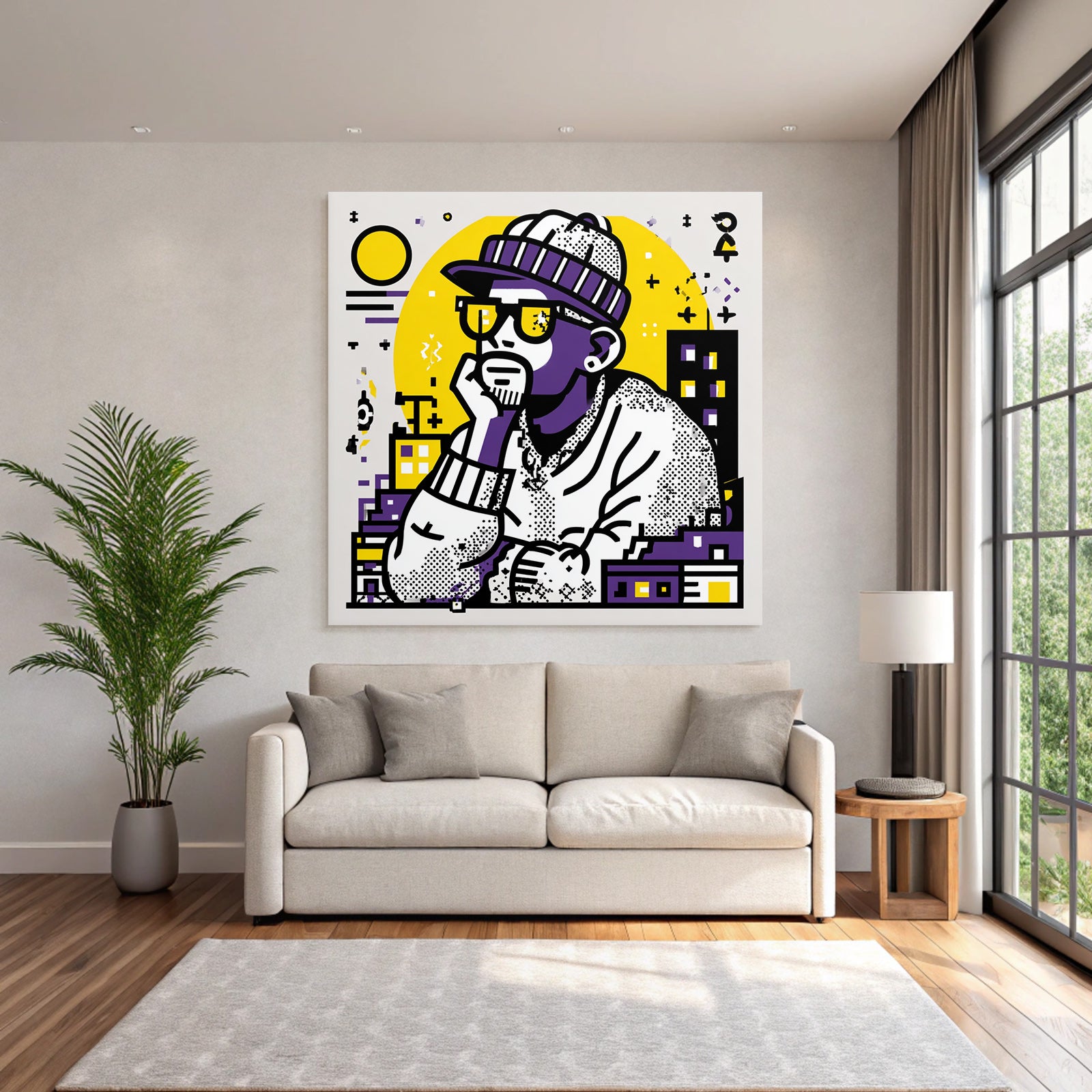 PopArt Nachdenklicher Mann In Beanie Und Sonnenbrille