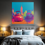 PopArt Oranger Kocher Mit New York Skyline
