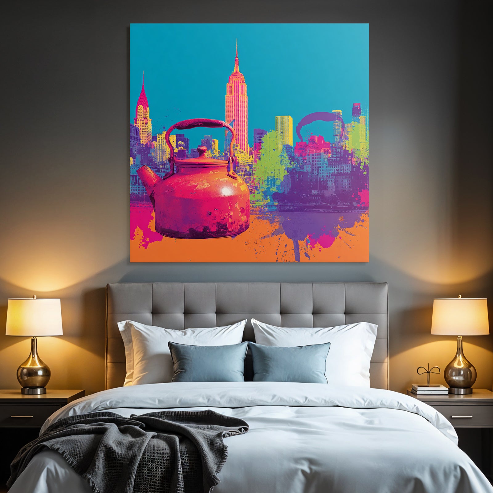 PopArt Oranger Kocher Mit New York Skyline