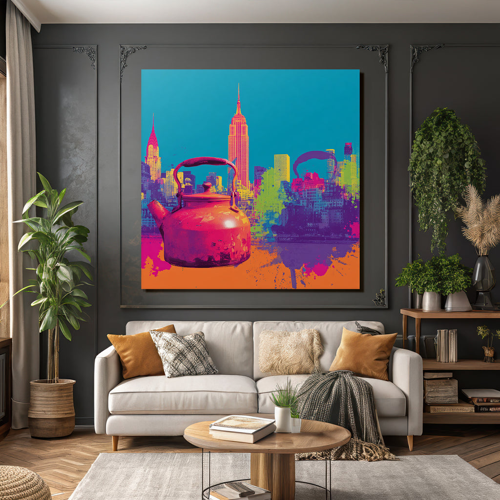 PopArt Oranger Kocher Mit New York Skyline