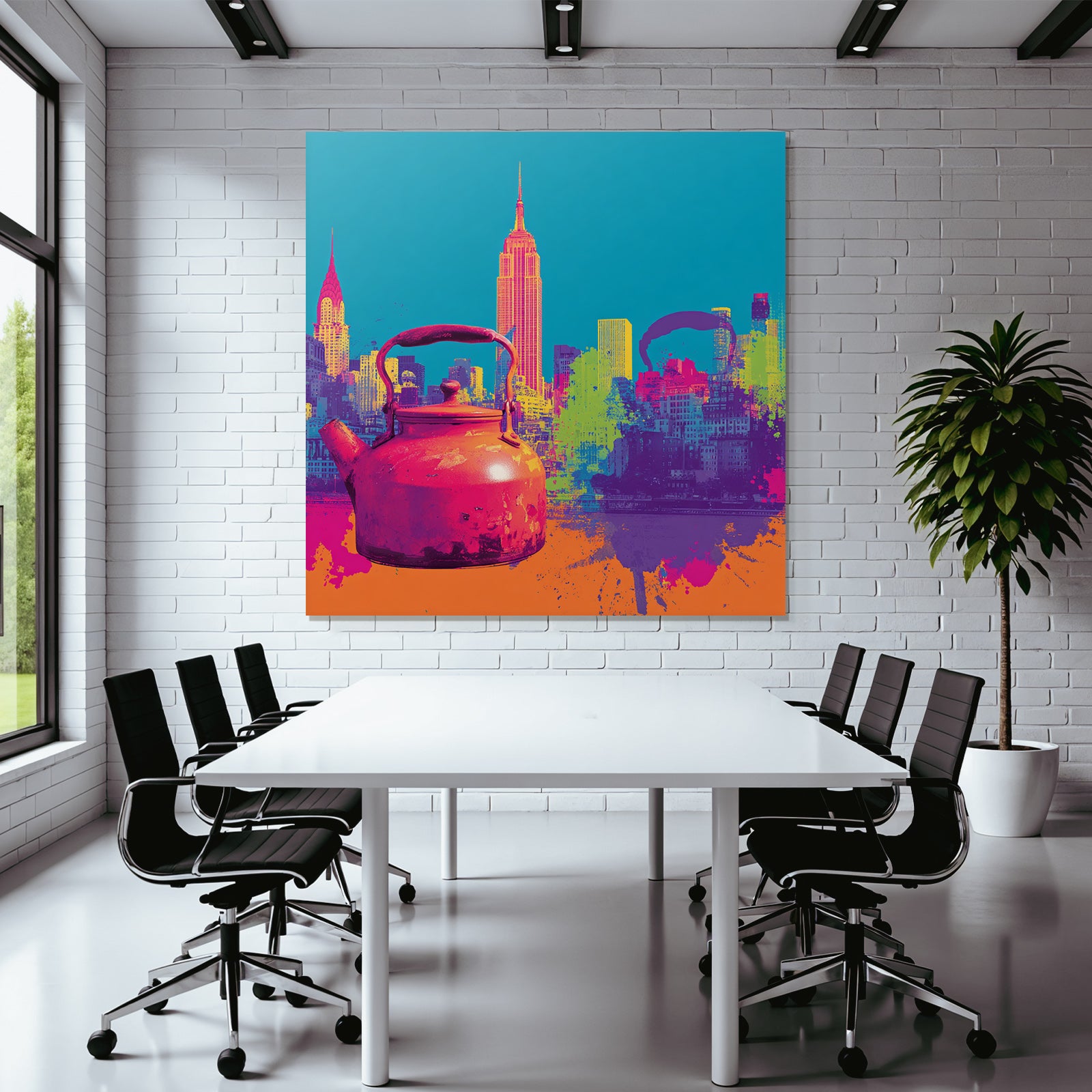 PopArt Oranger Kocher Mit New York Skyline