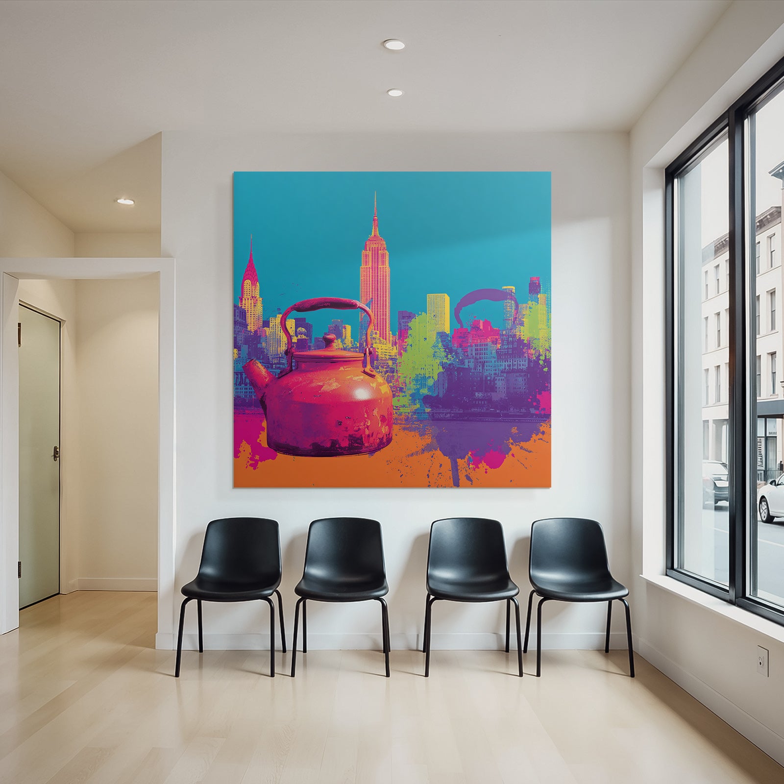 PopArt Oranger Kocher Mit New York Skyline