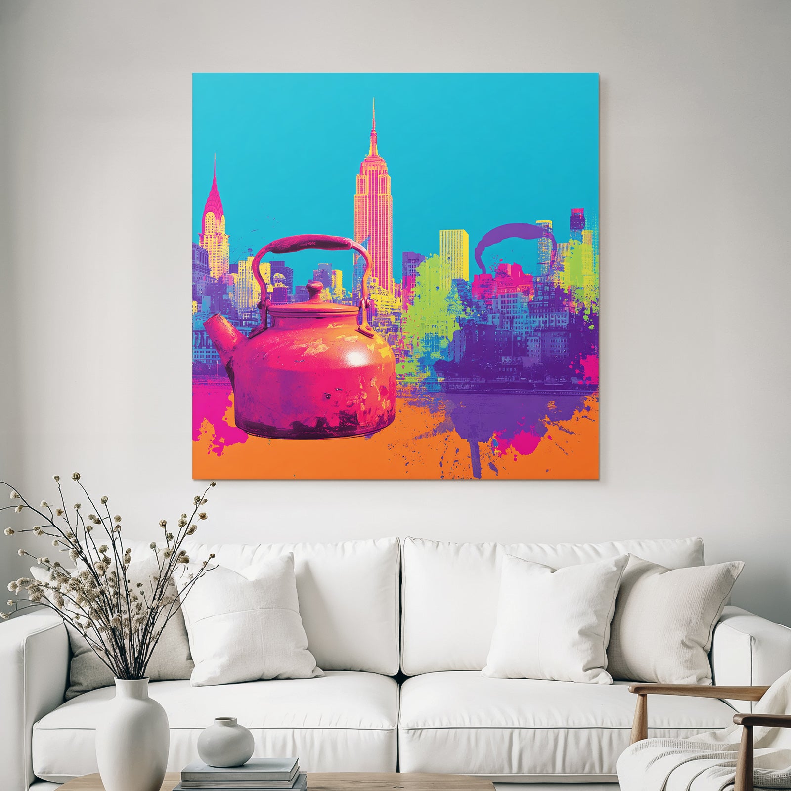 PopArt Oranger Kocher Mit New York Skyline