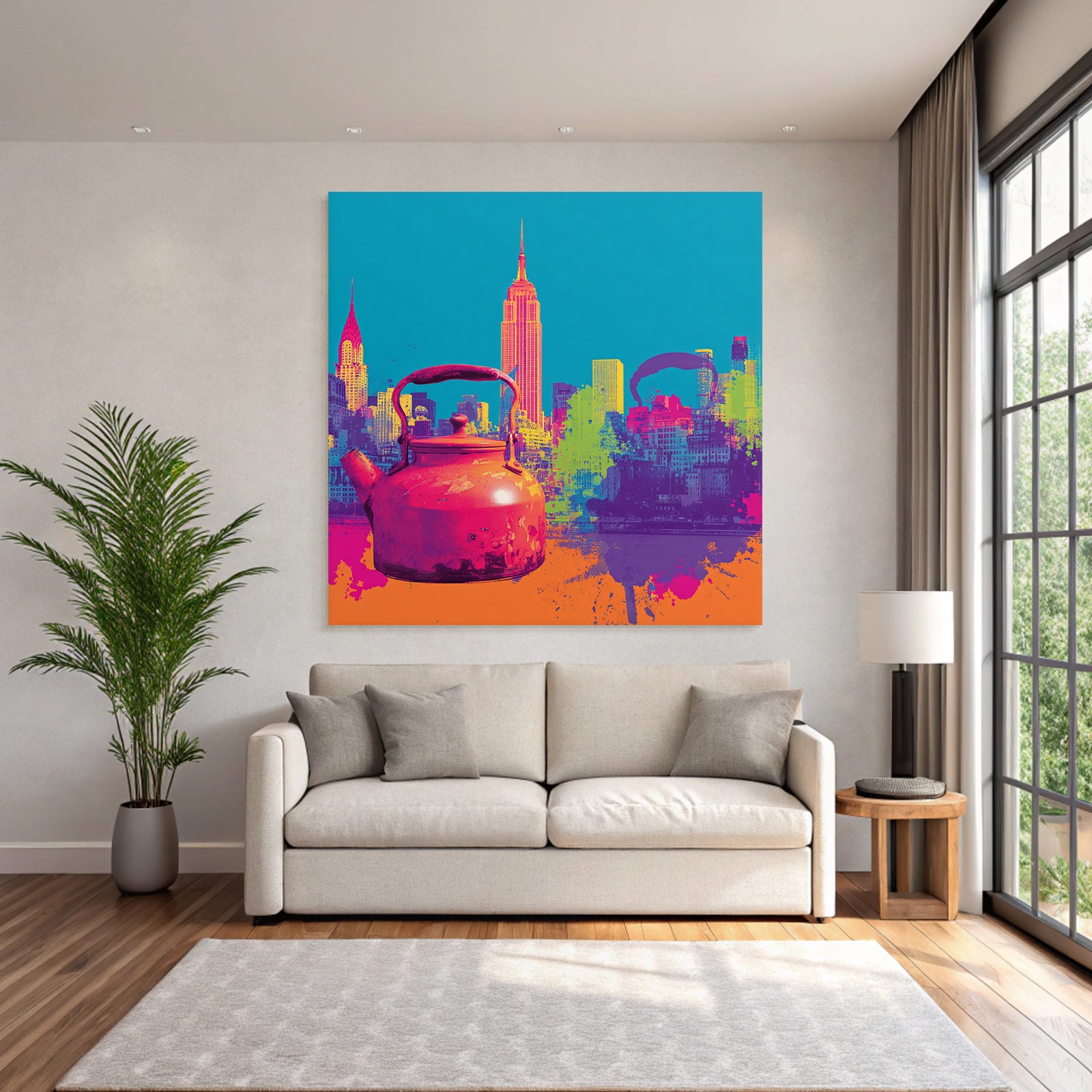 PopArt Oranger Kocher Mit New York Skyline