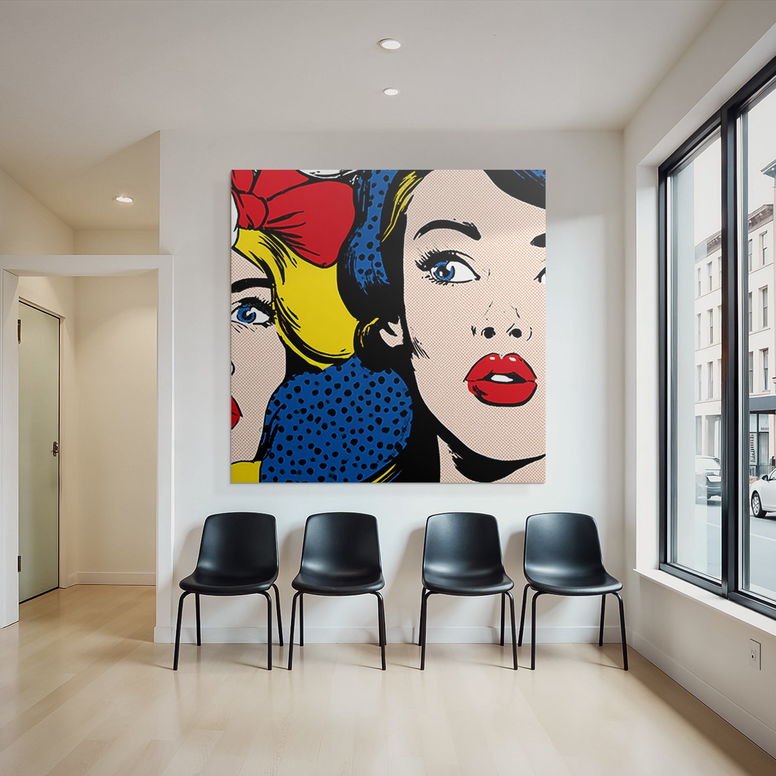 PopArt Popart Stil Illustration Zwei Fraünfiguren Mit Klassischem Bogen Und Moderner Frisur