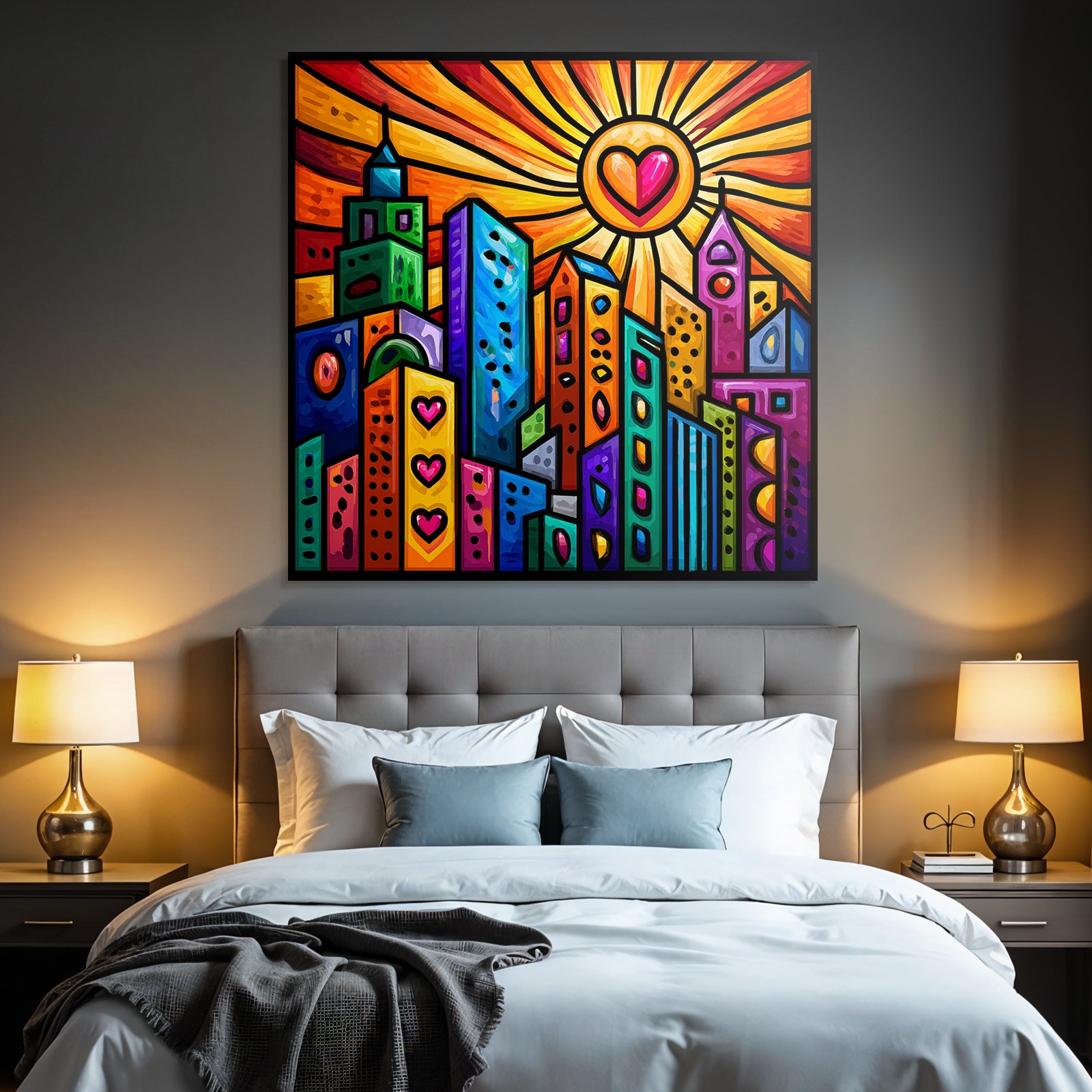 PopArt Stadtbild Farbenfroh Mit Sonnenherz