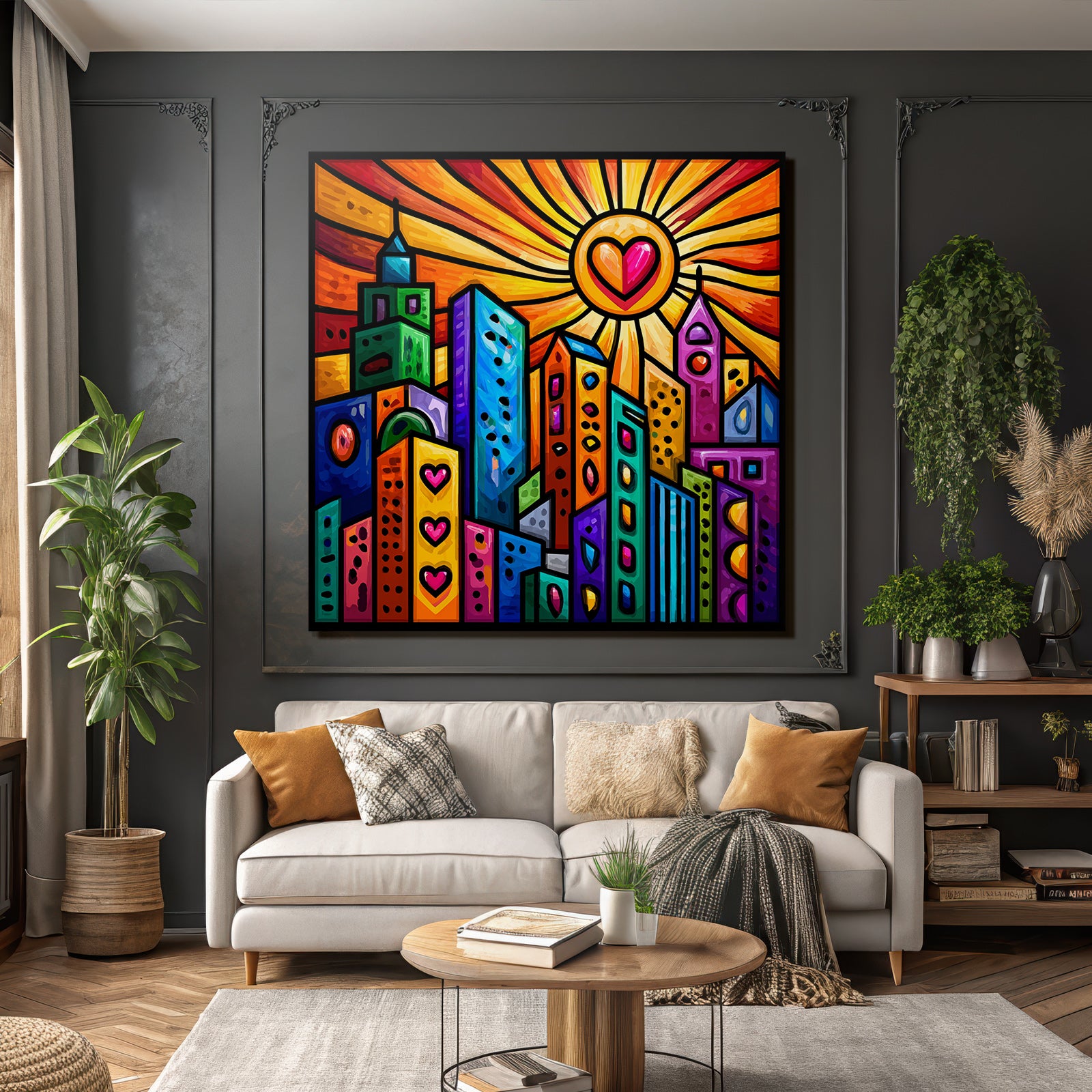 PopArt Stadtbild Farbenfroh Mit Sonnenherz