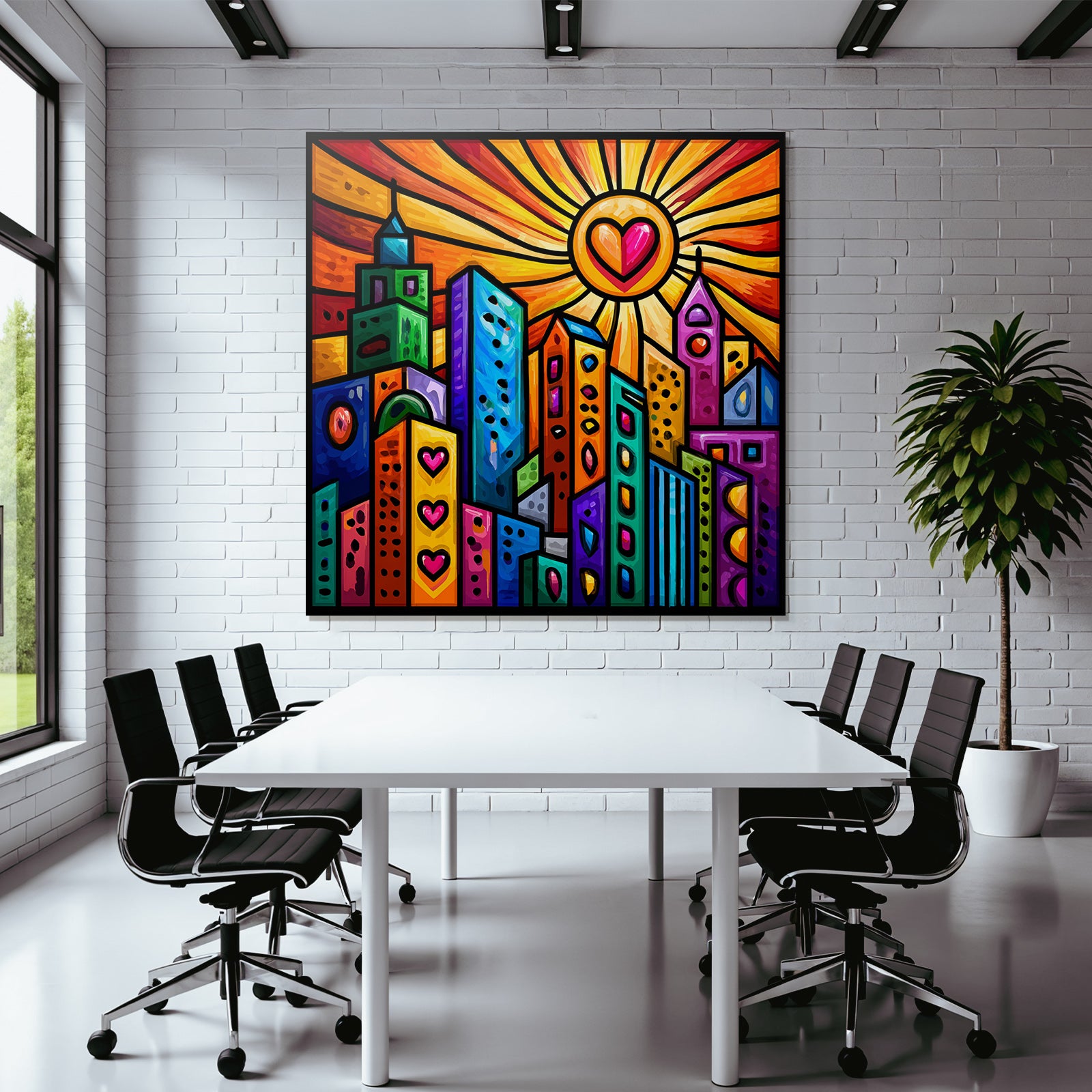 PopArt Stadtbild Farbenfroh Mit Sonnenherz
