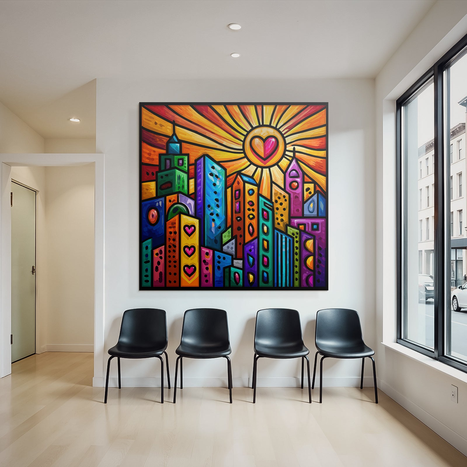 PopArt Stadtbild Farbenfroh Mit Sonnenherz