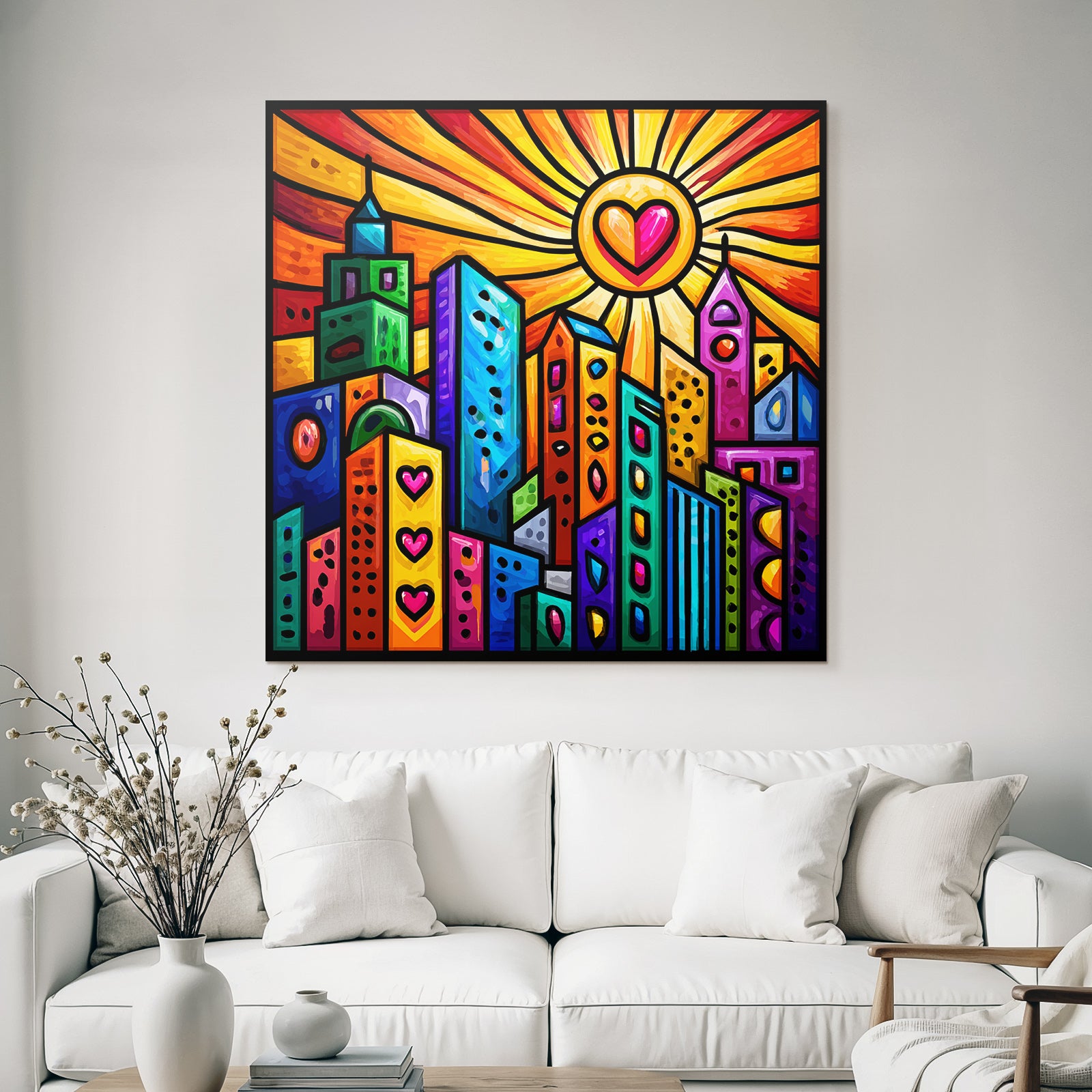PopArt Stadtbild Farbenfroh Mit Sonnenherz