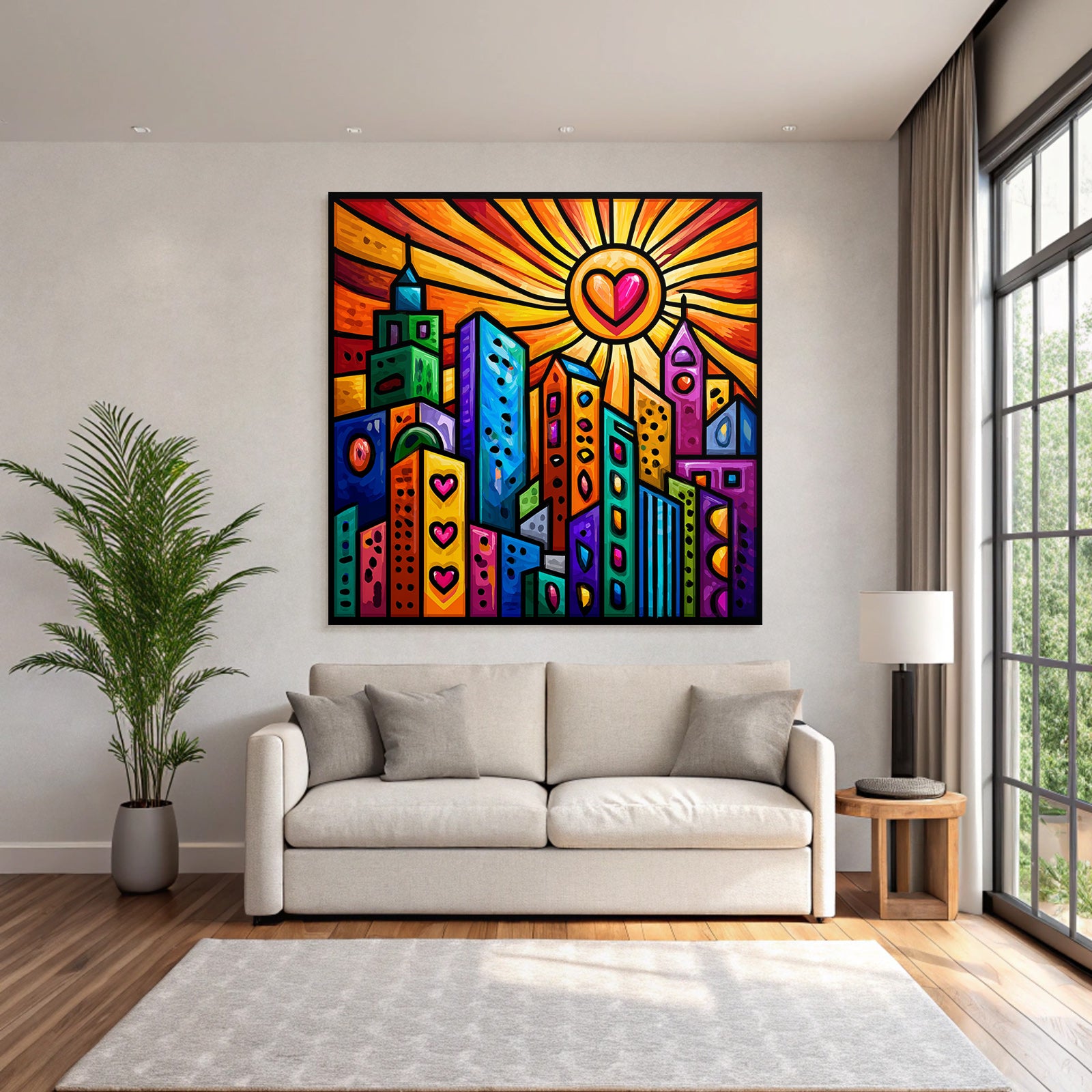 PopArt Stadtbild Farbenfroh Mit Sonnenherz