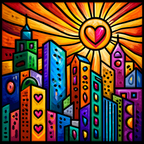 PopArt Stadtbild Farbenfroh Mit Sonnenherz | Pop Art | Stilrichtungen
