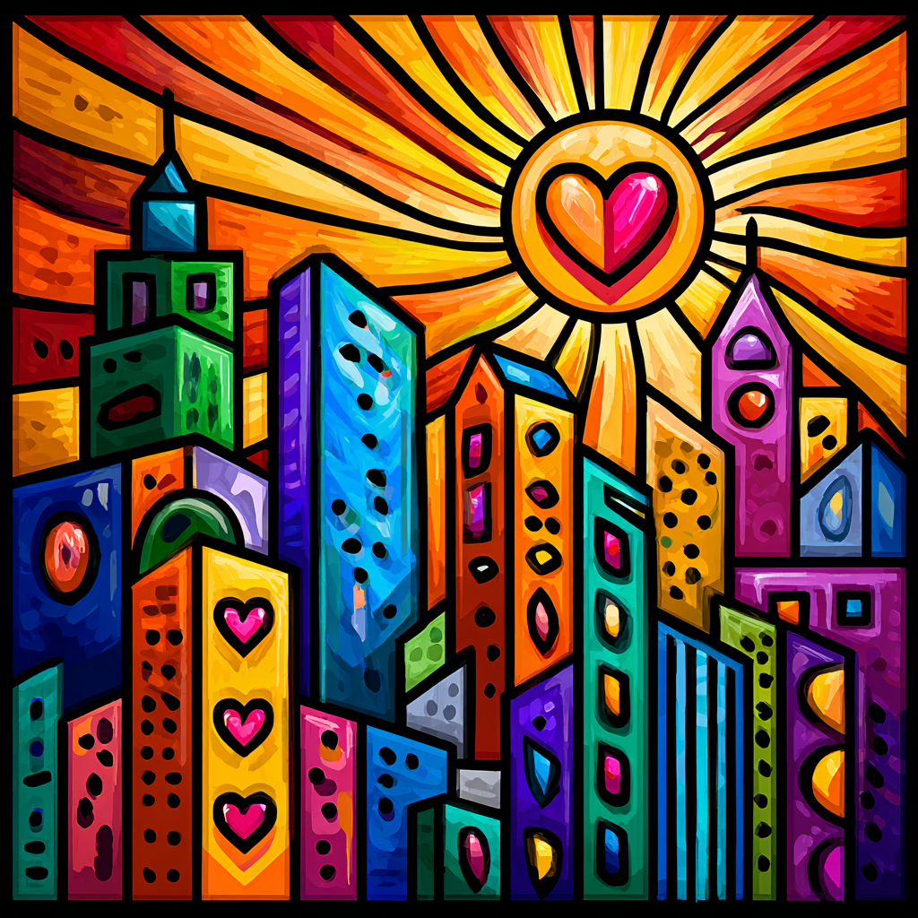 PopArt Stadtbild Farbenfroh Mit Sonnenherz | Pop Art | Stilrichtungen