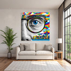 PopArt Stilisiertes Auge Mit Regenbogenfarben Und Stadtpanorama