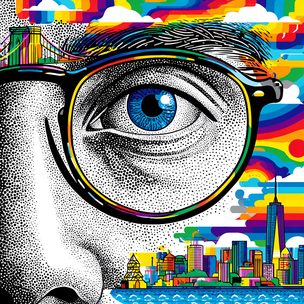 PopArt Stilisiertes Auge Mit Regenbogenfarben Und Stadtpanorama | Pop Art | Stilrichtungen