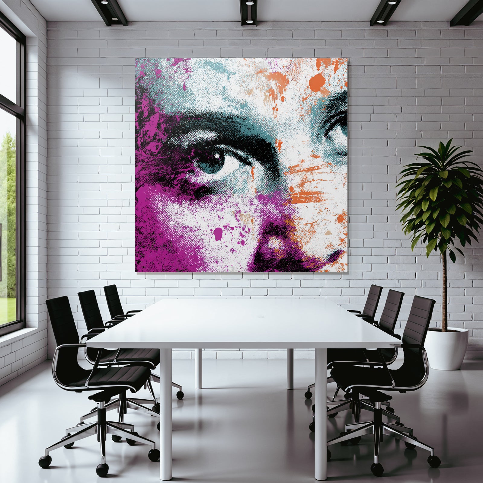 PopArt Stilisiertes Gesicht Mit Abstrakten Farben Und Grafischen Elementen