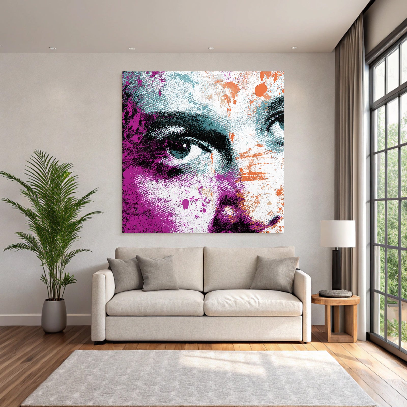 PopArt Stilisiertes Gesicht Mit Abstrakten Farben Und Grafischen Elementen