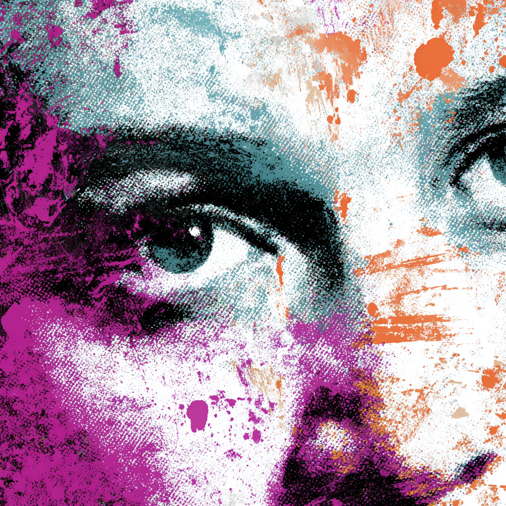 PopArt Stilisiertes Gesicht Mit Abstrakten Farben Und Grafischen Elementen | Pop Art | Stilrichtungen