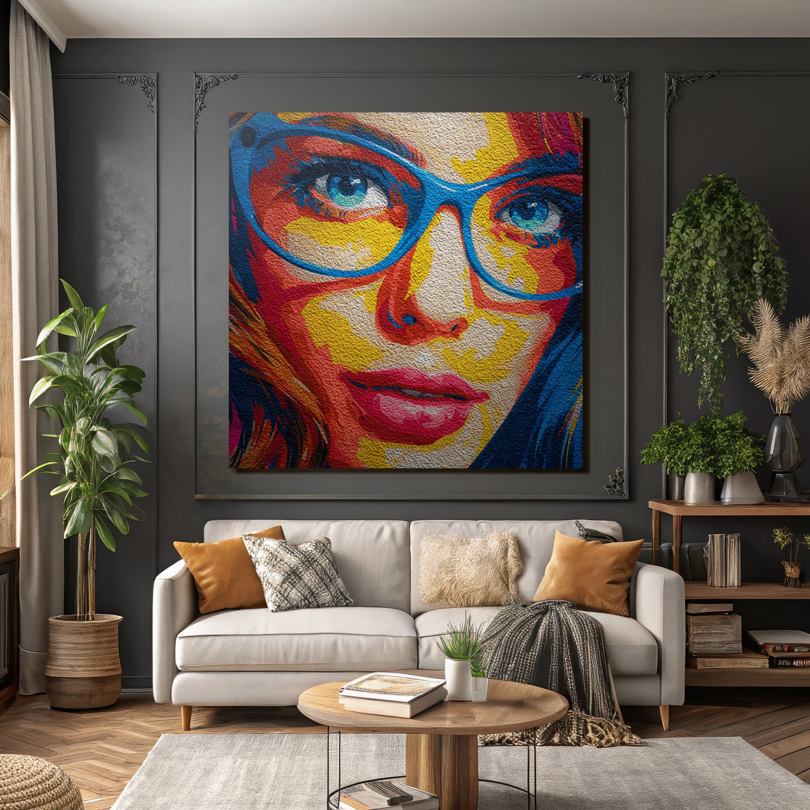 PopArt Stilisiertes Porträt Mit Ausdrucksstarken Augen Und Lippen