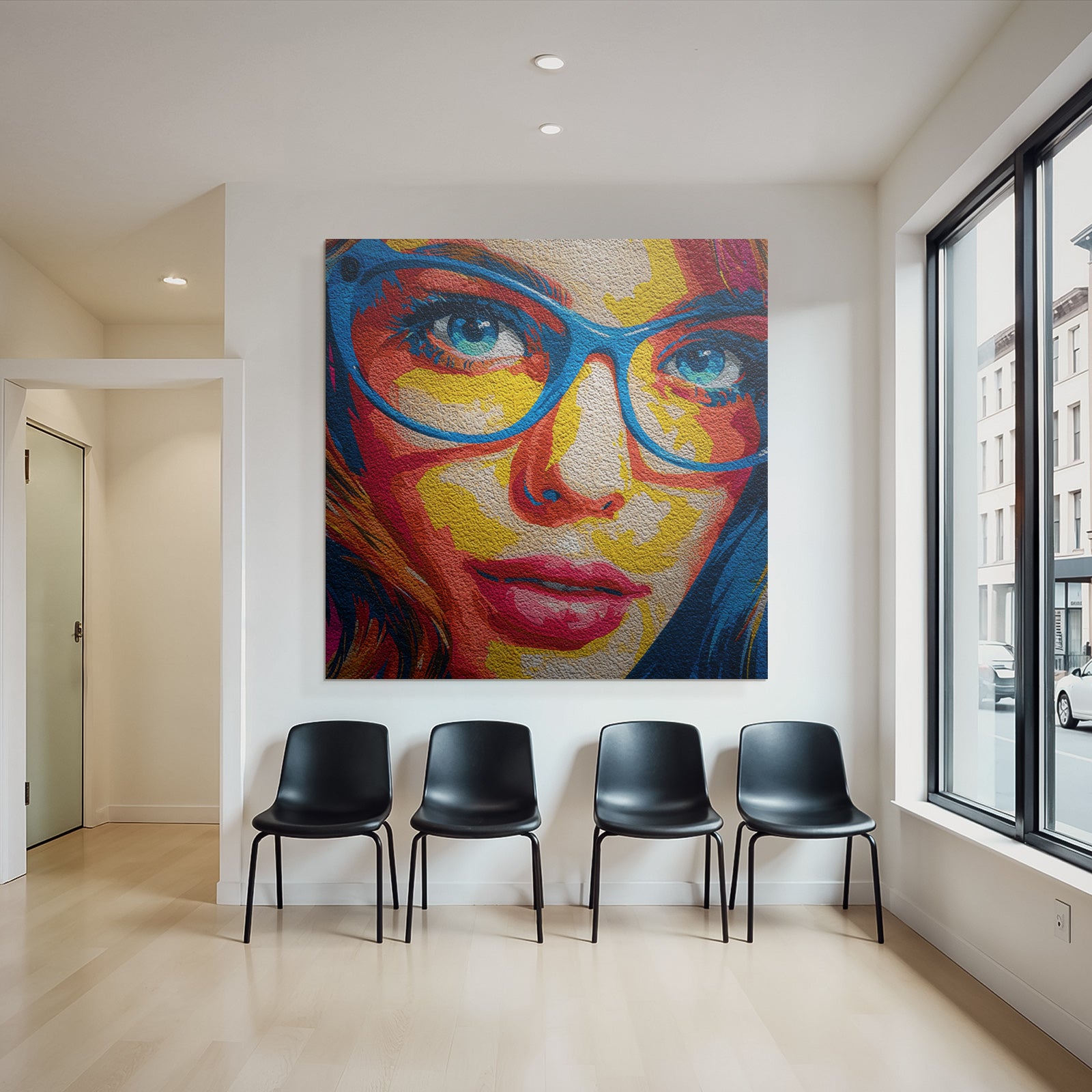 PopArt Stilisiertes Porträt Mit Ausdrucksstarken Augen Und Lippen
