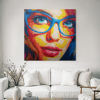 PopArt Stilisiertes Porträt Mit Ausdrucksstarken Augen Und Lippen