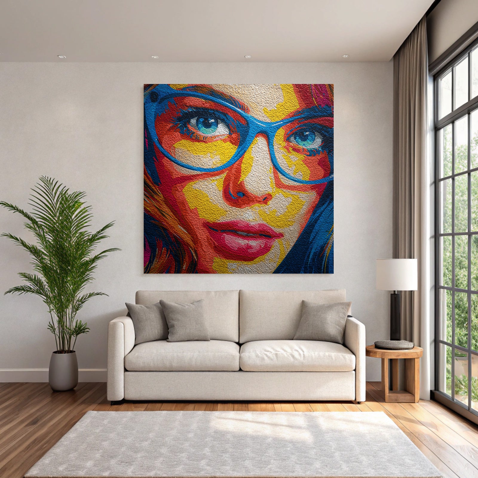 PopArt Stilisiertes Porträt Mit Ausdrucksstarken Augen Und Lippen