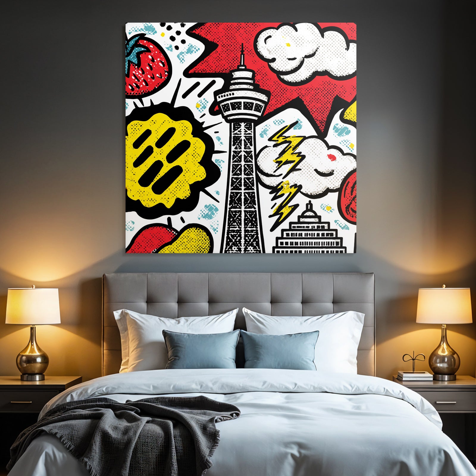 PopArt Turm Mit Wolken Und Blitz Erdbeere Und Tomate Popart