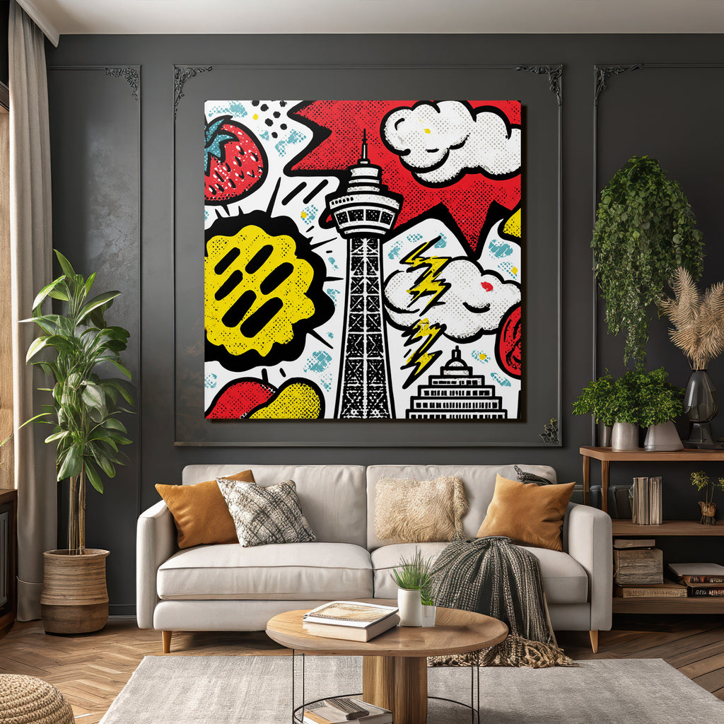 PopArt Turm Mit Wolken Und Blitz Erdbeere Und Tomate Popart