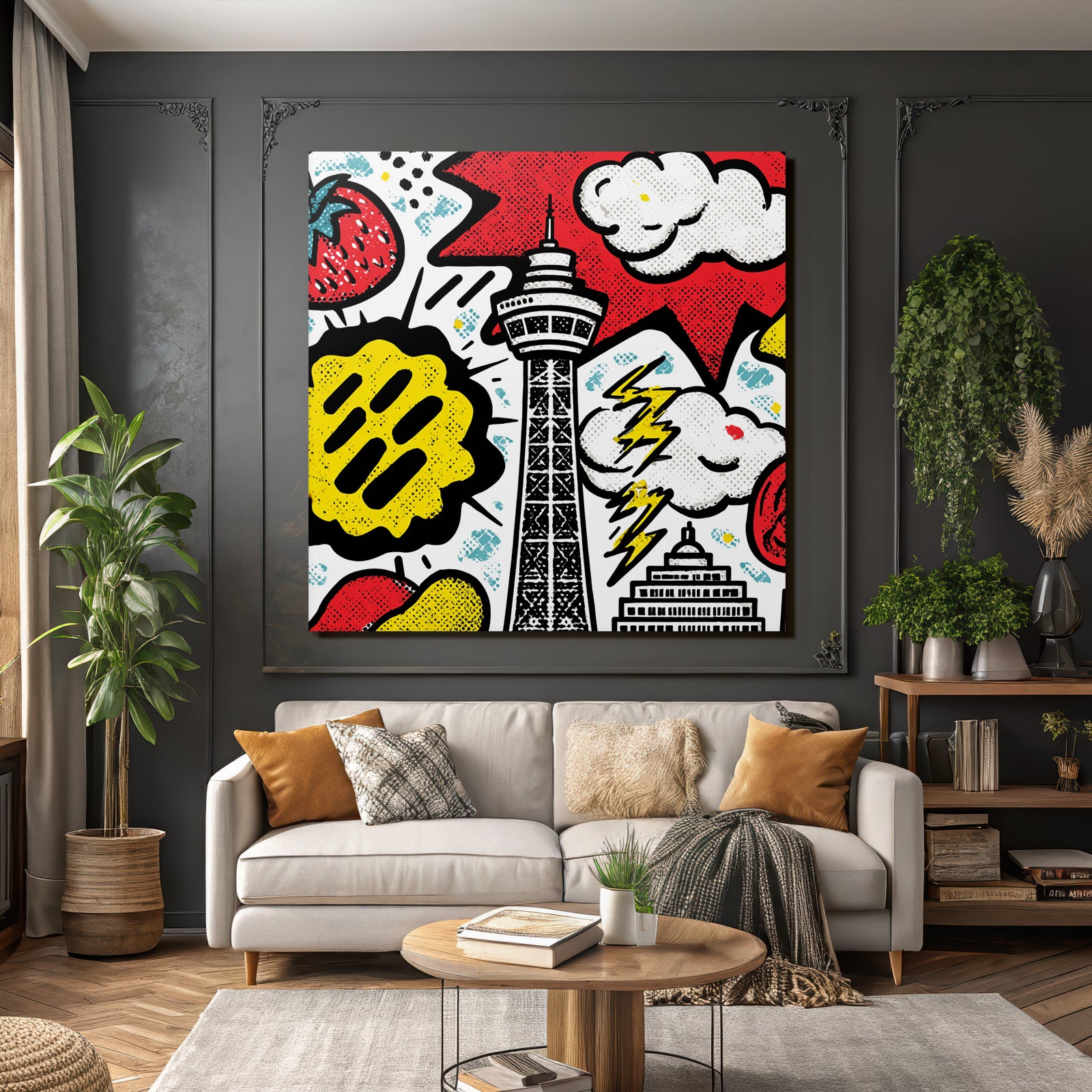 PopArt Turm Mit Wolken Und Blitz Erdbeere Und Tomate Popart