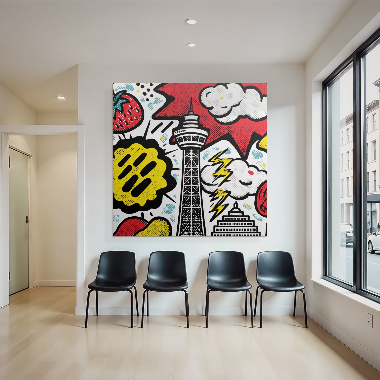 PopArt Turm Mit Wolken Und Blitz Erdbeere Und Tomate Popart