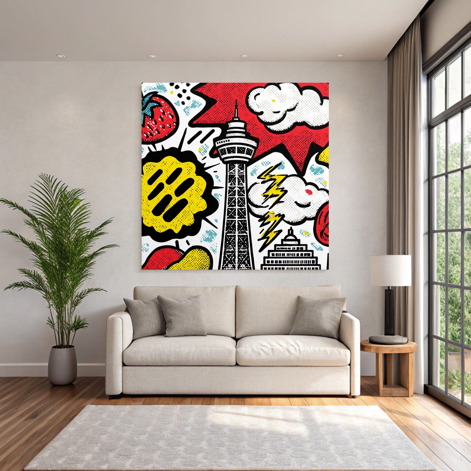 PopArt Turm Mit Wolken Und Blitz Erdbeere Und Tomate Popart