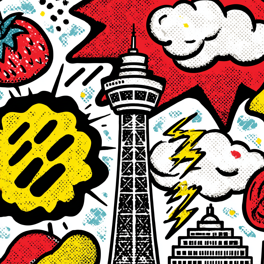 PopArt Turm Mit Wolken Und Blitz Erdbeere Und Tomate Popart | Pop Art | Stilrichtungen