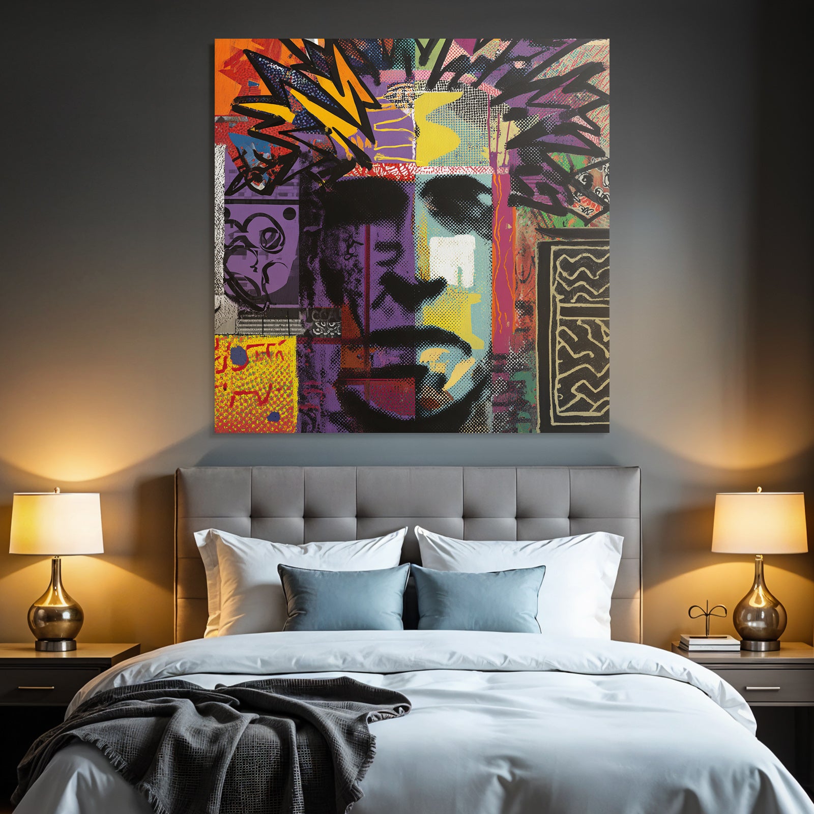 PopArt Vibrantes Und Abstraktes Kunstwerk Stilisiertes Gesicht Mit Popart Und Graffiti