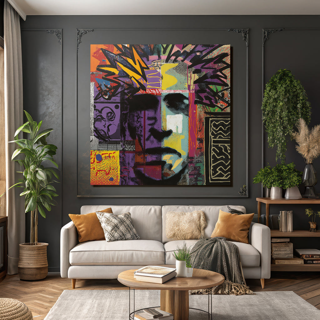 PopArt Vibrantes Und Abstraktes Kunstwerk Stilisiertes Gesicht Mit Popart Und Graffiti