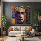 PopArt Vibrantes Und Abstraktes Kunstwerk Stilisiertes Gesicht Mit Popart Und Graffiti