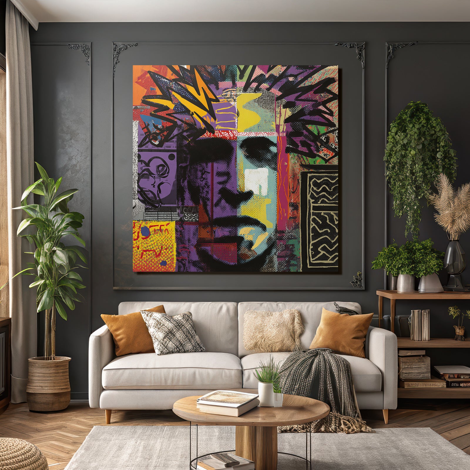 PopArt Vibrantes Und Abstraktes Kunstwerk Stilisiertes Gesicht Mit Popart Und Graffiti