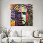 PopArt Vibrantes Und Abstraktes Kunstwerk Stilisiertes Gesicht Mit Popart Und Graffiti
