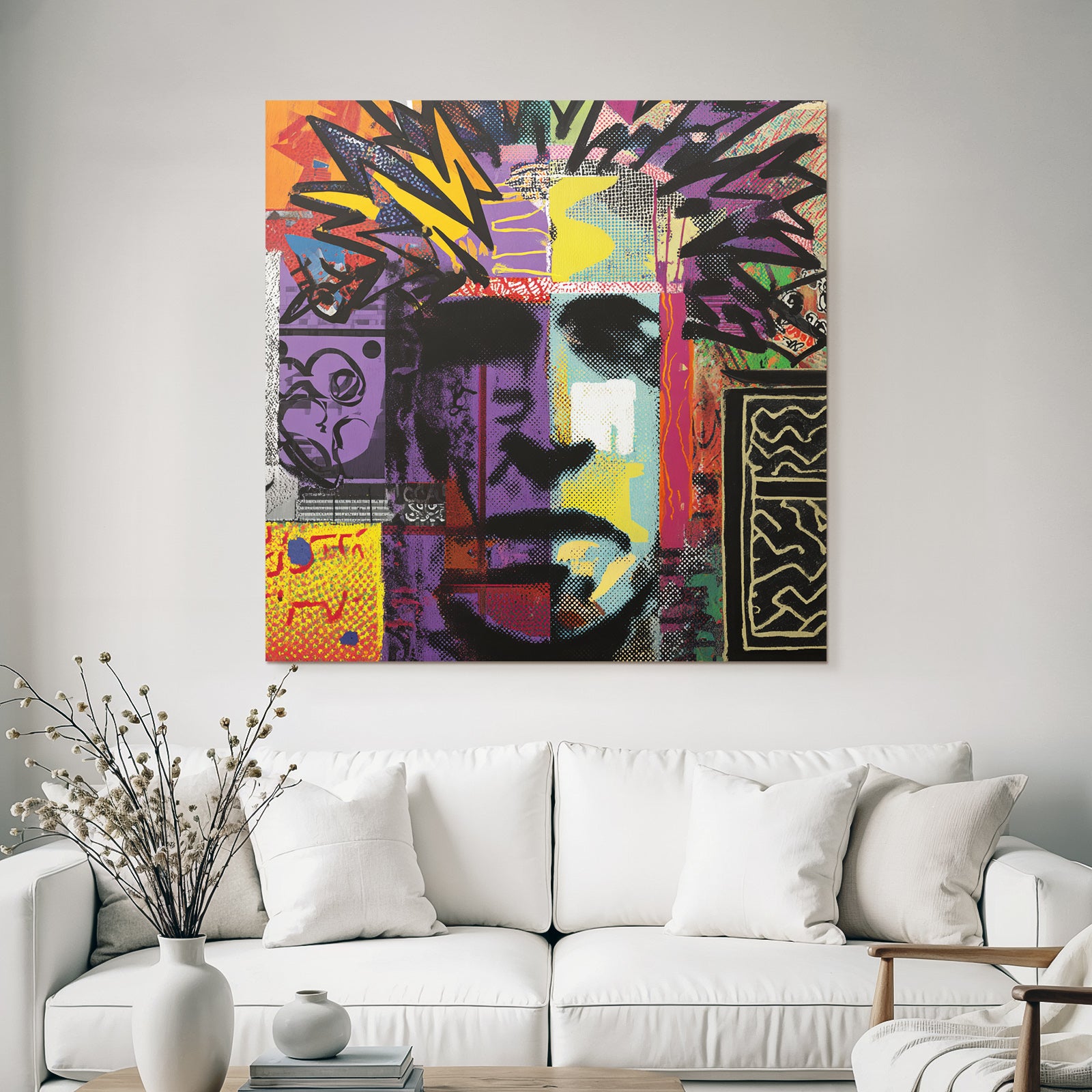 PopArt Vibrantes Und Abstraktes Kunstwerk Stilisiertes Gesicht Mit Popart Und Graffiti