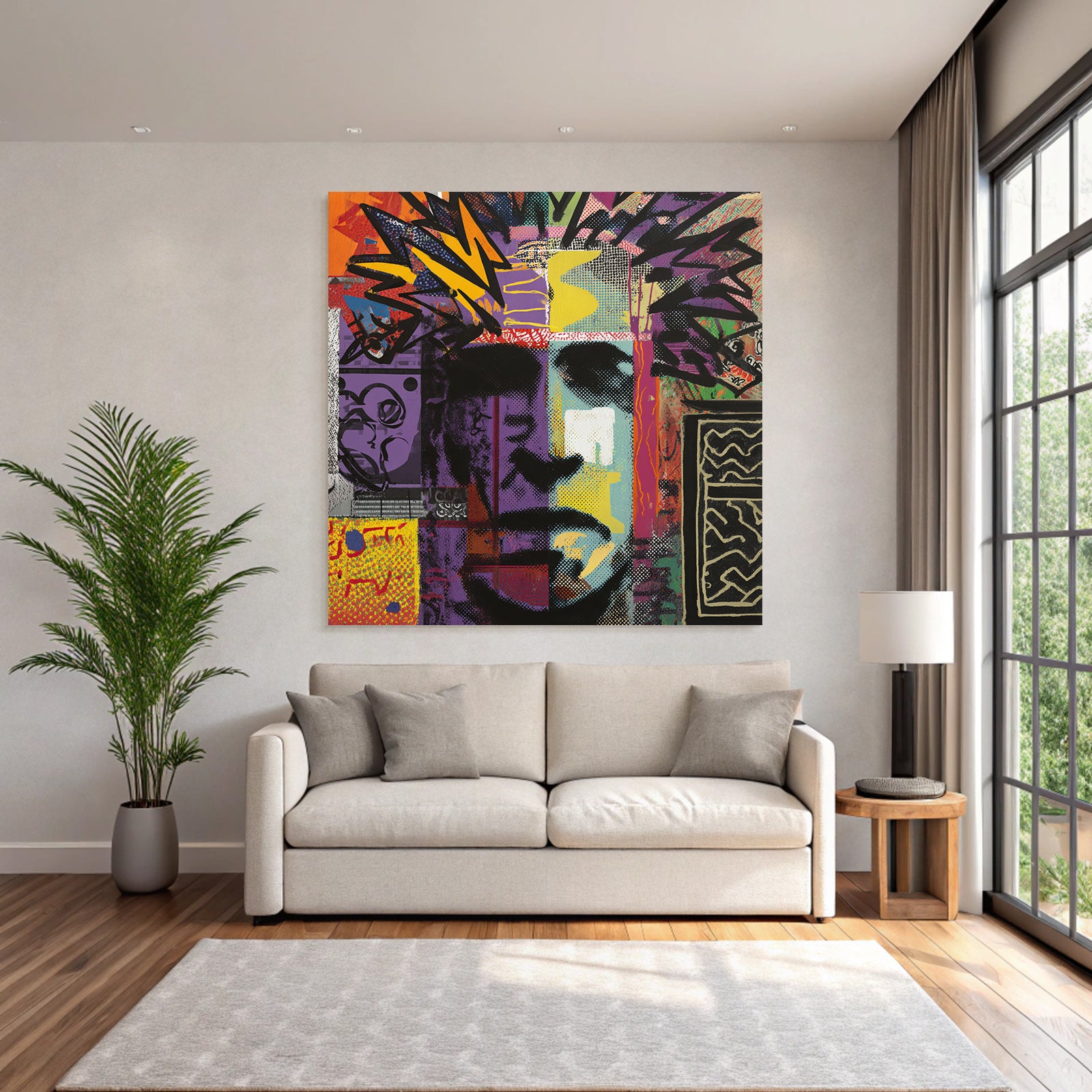 PopArt Vibrantes Und Abstraktes Kunstwerk Stilisiertes Gesicht Mit Popart Und Graffiti