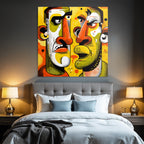 PopArt Zwei Gesichter Im Abstrakten Stil Mit Dynamischem Hintergrund