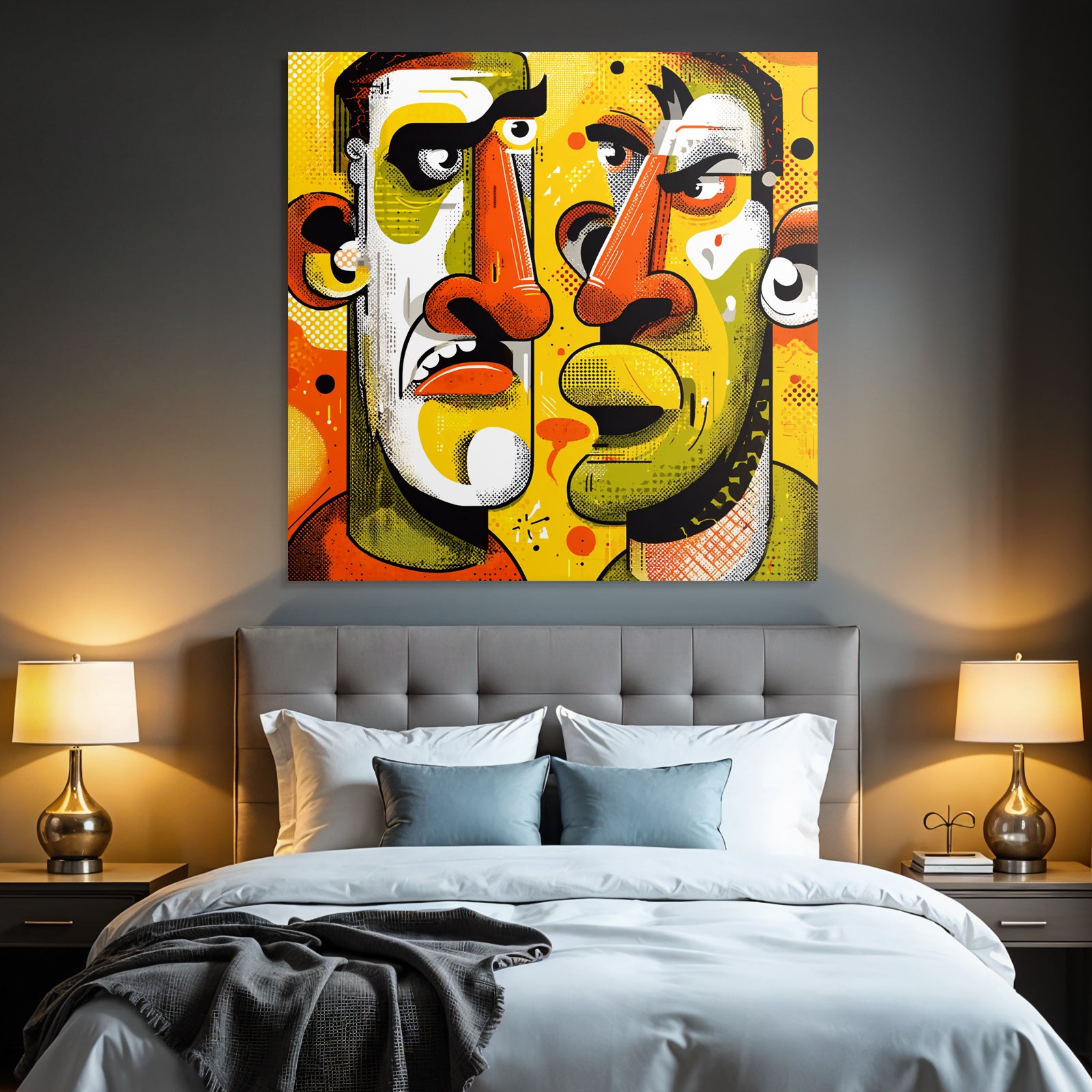 PopArt Zwei Gesichter Im Abstrakten Stil Mit Dynamischem Hintergrund