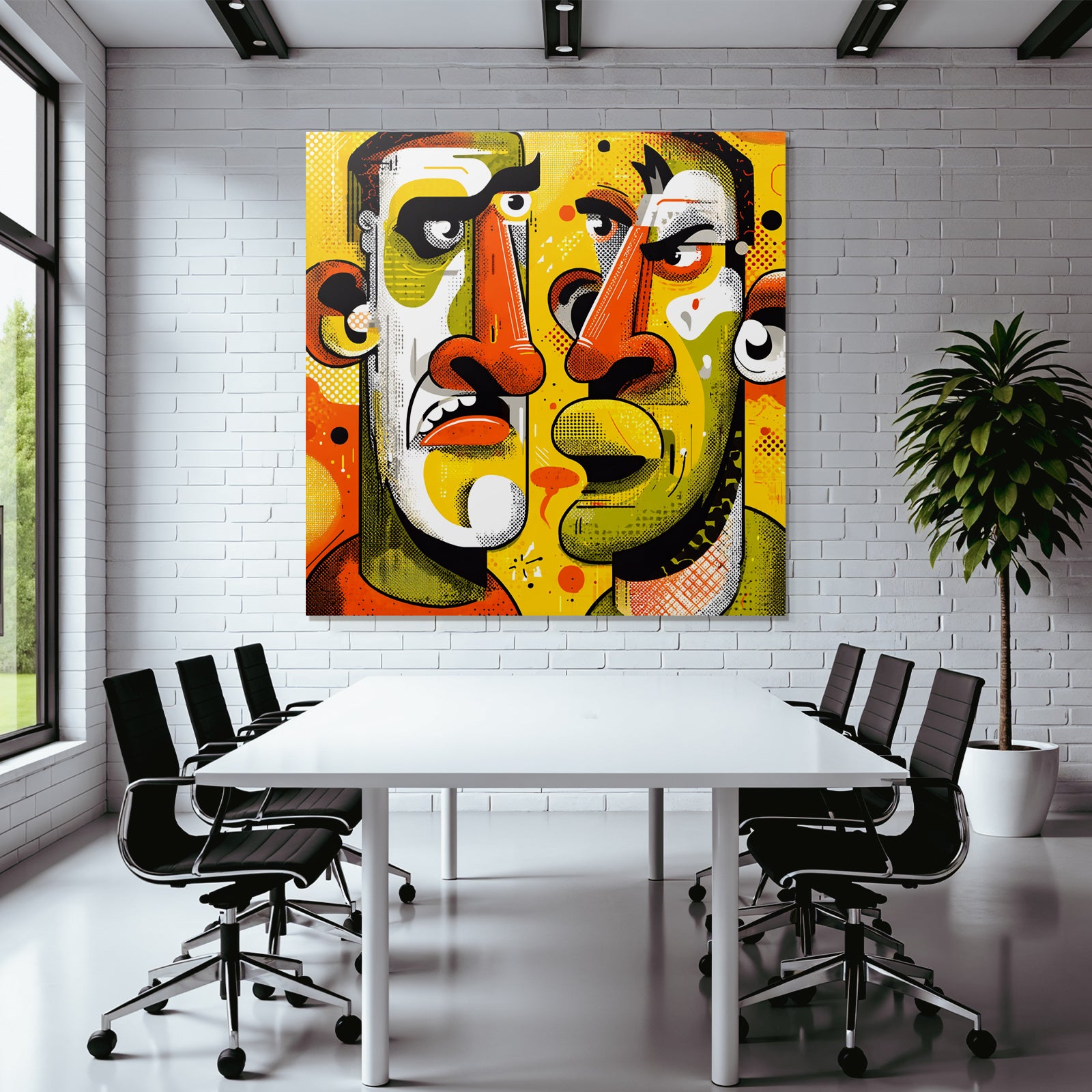 PopArt Zwei Gesichter Im Abstrakten Stil Mit Dynamischem Hintergrund